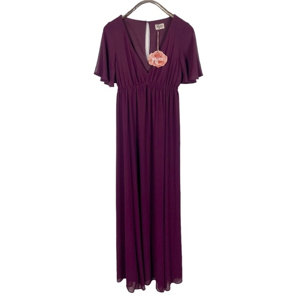 SHOW ME YOUR MUMU EMILY EMPIRE FLUTTER SLEEVE CHERRY RED MAXI BRIDESMAID DRESS - Picture 5 of 15